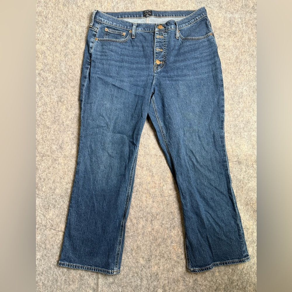 J.Crew Cropped Jeans Womens 32 Blue Denim Medium Wash Cotton Flared Leg Mid-Rise